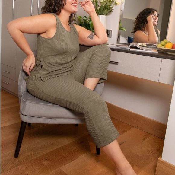 SHEIN Waffle Knit Sleeveless Loungewear 2 Pc Set Plus Size 2X - Picture 1 of 6